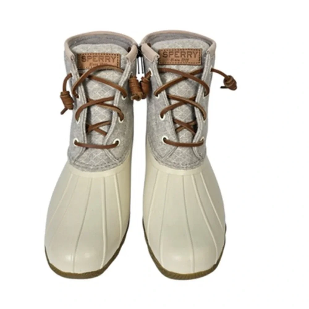 Sperry Top Sider Saltwater Duck Boots Women 7 Gray Quilted Wool Blend Waterproof